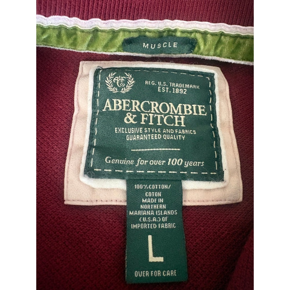 Abercrombie & Fitch Mens Muscle Fit Long Sleeve Polo Shirt Burgundy Maroon Large - Picture 6 of 9